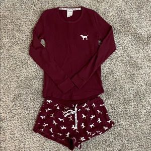 PINK Dog Maroon Pajama Set